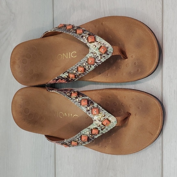 Vionic Women Floriana Leather Toestpost Thong Comfort Sandals Flats shoes sz 7 - Picture 4 of 11